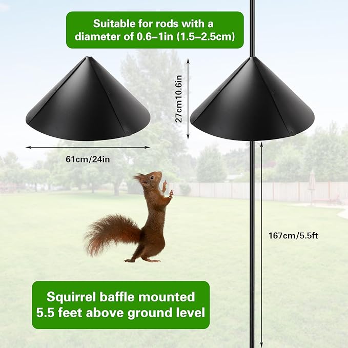 24 Inch Metal Squirrel Baffle, Metal Squirrel Baffle for Bird Feeder Pole Squirrels Proof Bird Feeders Outside Pole Mount Bird House Guard for Outdoor Shepherd’s Hook