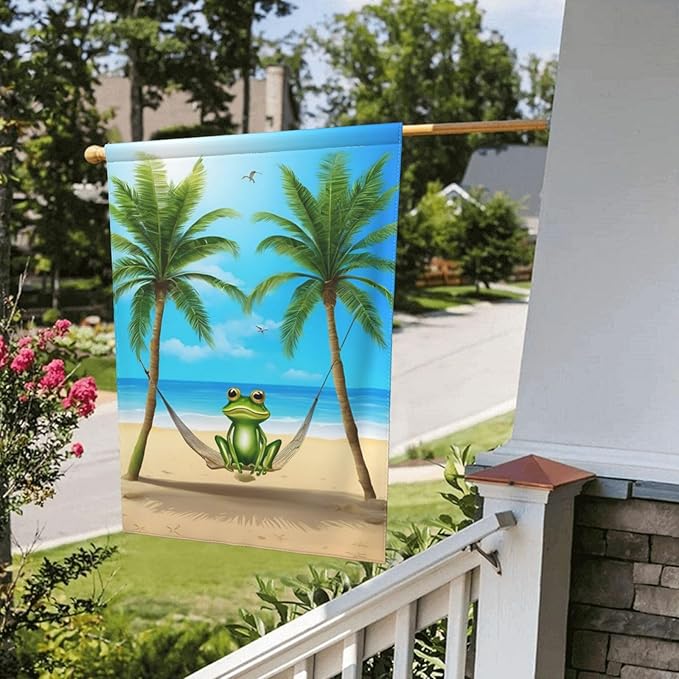Delerain Frog Garden Flag, 28 x 40 Inch Double Sided Design Weather Resistant Indoor & Outdoor Decoration Small Banner for Home Yard Lawn Patio Office