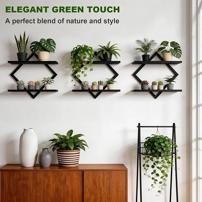 Set of 3 Wall Plant Holder, Black | Wall Planters for Indoor Plants, Window Plant Shelves, Floating Wall Shelves, For Plants, Books, Photos