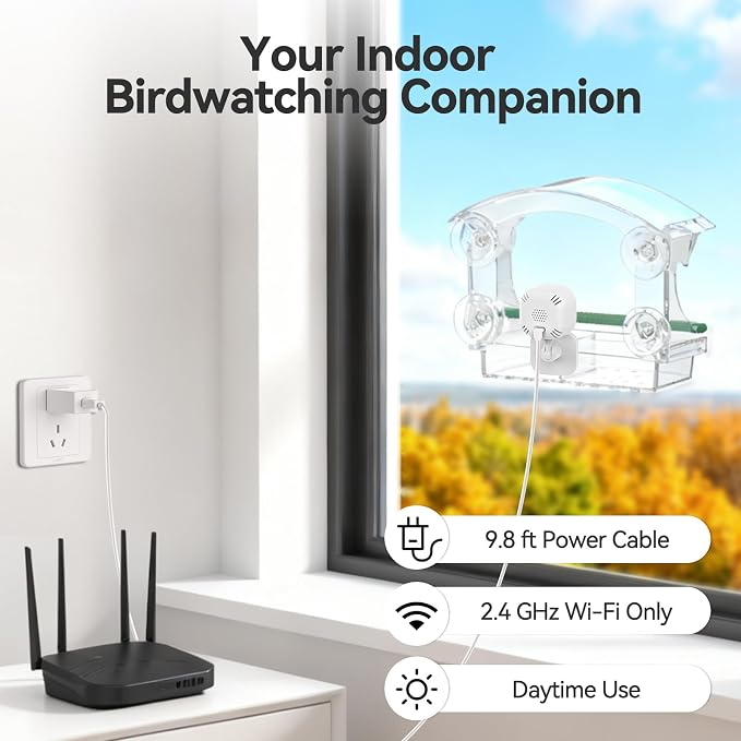 Dzees Window Bird Feeder with Camera, 2K HD Live Stream & AI Bird Identification, Smart Bird Feeder for Window Mount, Auto-Capture, 2.4GHz WiFi, Strong Suction Cup Installation, Gift for Bird Lovers