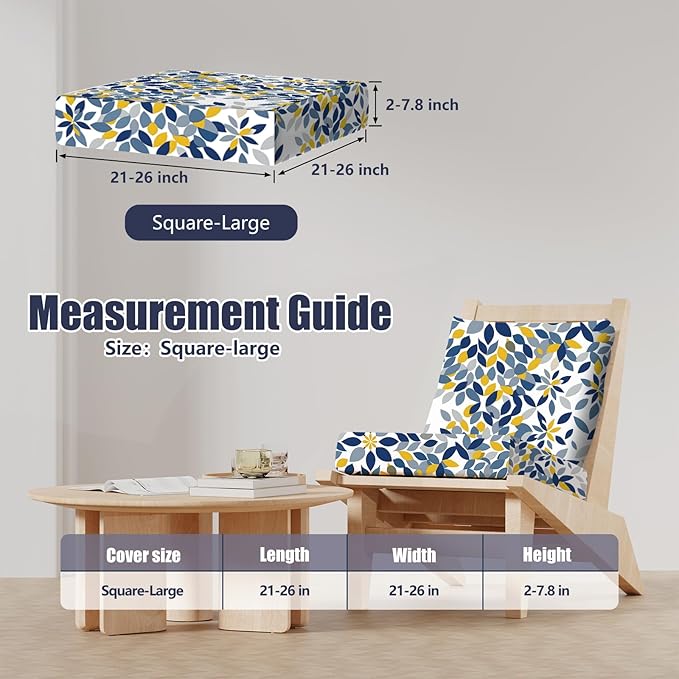 8Pcs Patio Stretch Cushion Covers, Outdoor Couch & Sofa Replacement Slipcovers for Patio Furniture Cushion Covers, Washable Reusable Furniture Protector, Square Large, Leaf Mandala