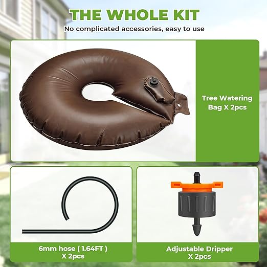 HIRALIY Tree Watering Bag, 1 Pack Watering Ring, Slow Release 1-3 Days, Deep Root & Automatic Drip Irrigation System, for Multi-Trunk Newly Planted Small Trees and Shrubs (2, 20 Gallon)
