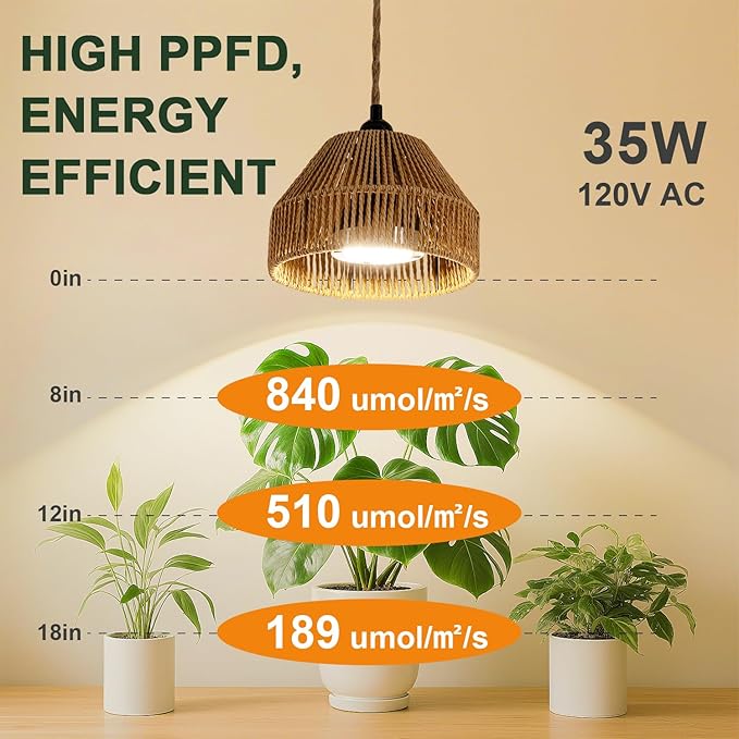 30W Indoor Hanging Plant Light, 4000K Bohemian Plant Growth Light, 15 Foot Power Cord, Automatic Timing, Indoor Hanging Growth lamp Used for Gardening, Banyan Trees, and greenhouses