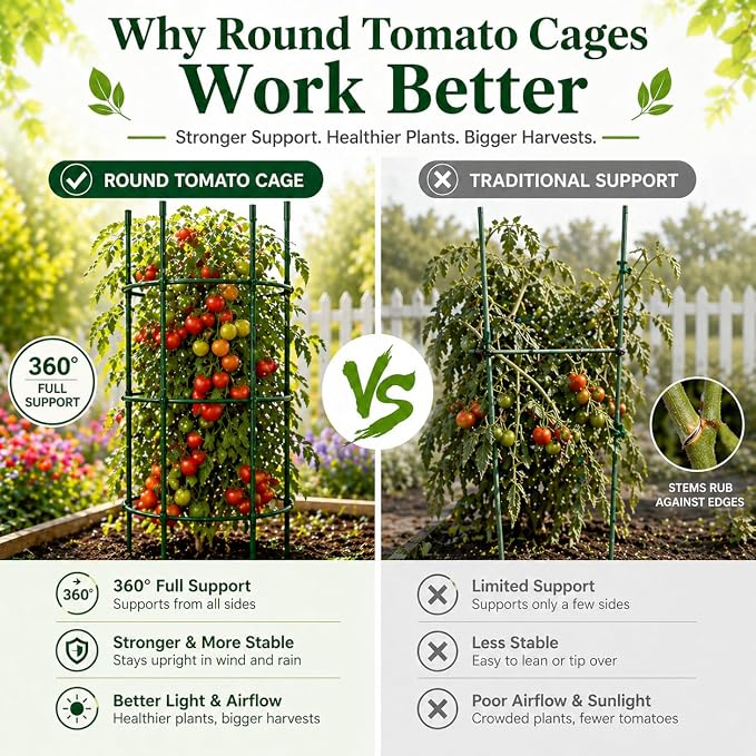4 Pack Tomato Cages for Garden, 49" Adjustable Heavy Duty Round Tomato Cage, Metal Plant Support & Tomato Trellis for Raised Garden Bed, Pots, Vegetable & Climbing Plant Support Stakes (4)