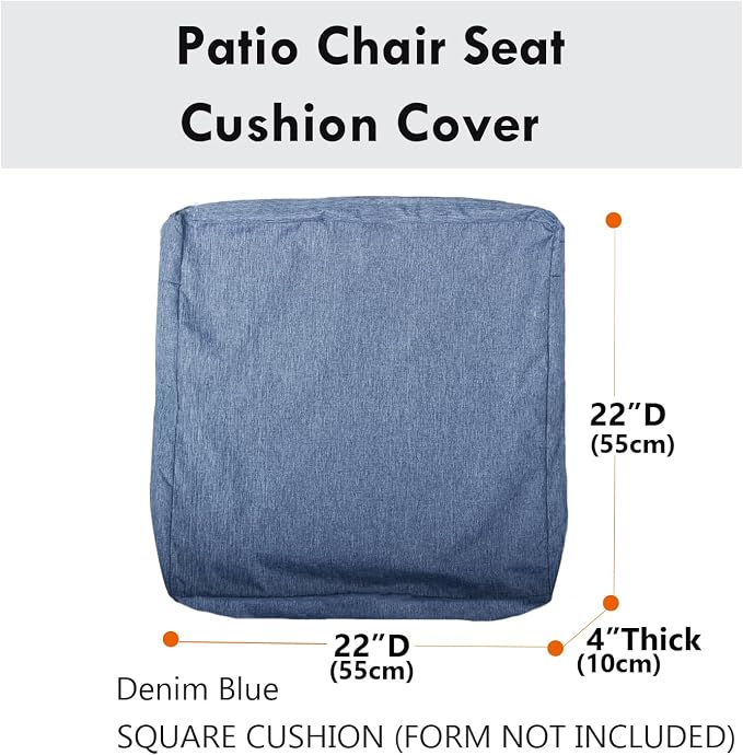 Patio Seat Cushion Covers,Washable Slip Covers Replacement,Waterproof Outdoor Furniture Chair Cushion Pillow Seat Cover for Couch,Garden,Sofa,Denim Blue,22"×22"×4"(2 Covers Only)