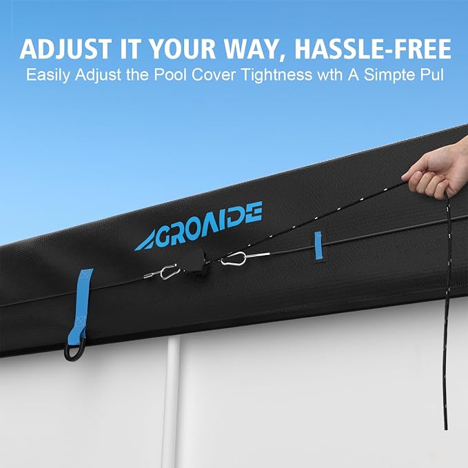 12x24 Ft Rectangular Pool Cover Above Ground, 3-in-1 Super Windproof System, Upgraded Seamless Side Design with Fast Ratchet Tie Downs - All Season Use, Tear Resistant, UV & Dust Proof
