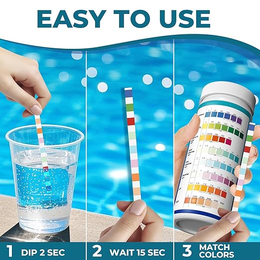 Pool Salt Test Strips: 150CT 8 in 1 Professional Pool Test Strips for Salt Water Pool & Hot Tub & Spa & Swimming Inground Pools - Quick Accurate Results Saltwater Pool Testing Kit