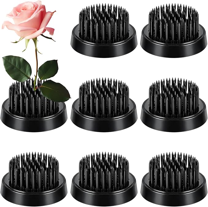 Sliner 8 Pcs 1.57 x 0.43 Inch Floral Frogs Round Brass Flower Holder Japanese Ikebana Vase Floral Frogs Arranger Fixed Tools Pin for Flower Arrangement Home DIY Craft(Black)