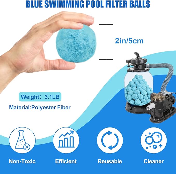3.1 LBS Light Blue Pool Filter Balls for Sand Filter, New Efficient Pool Filter Media Balls for Swimming Pool Sand Pump, Eco-Friendly Filter Balls Equals 110lbs Pool Filter Sand for Sand Filter System