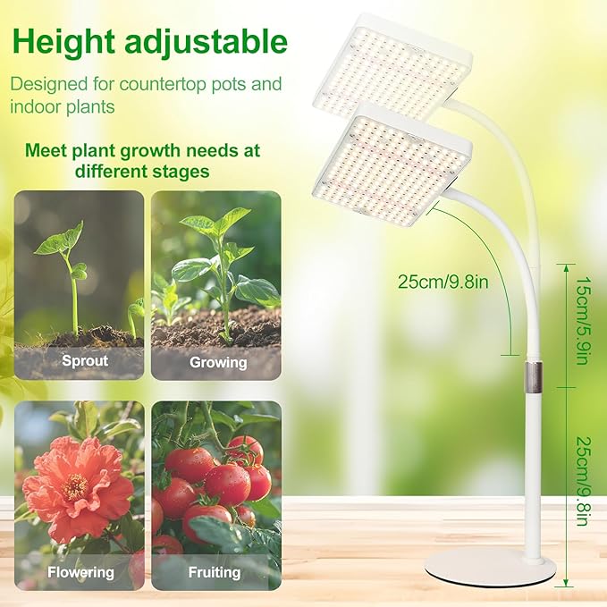 Desk Grow Light, Bright Tabletop Grow Lights for Seed Starting, Seedlings, Bonsai, 25 Watt Power Draw, NO Need Adapter, 16"-24" Height Adjustable, Daisy Chain Function