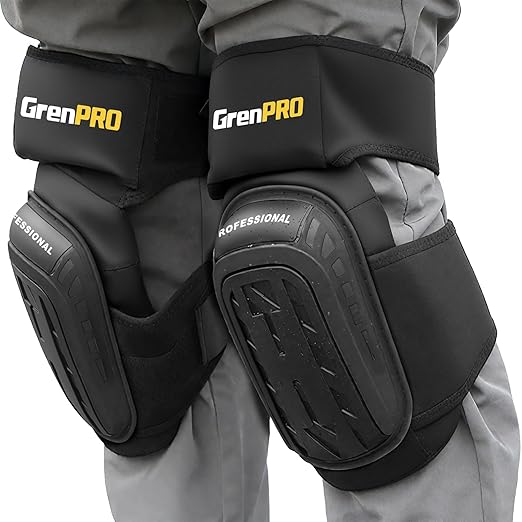 GRENPRO Professional Knee Pads for Work,Heavy Duty Thick Foam Knee Pads Tools, Knee Pad with Soft Gel Cushion for Construction, Work, Flooring, Gardening, Cleaning, Tiling,Black
