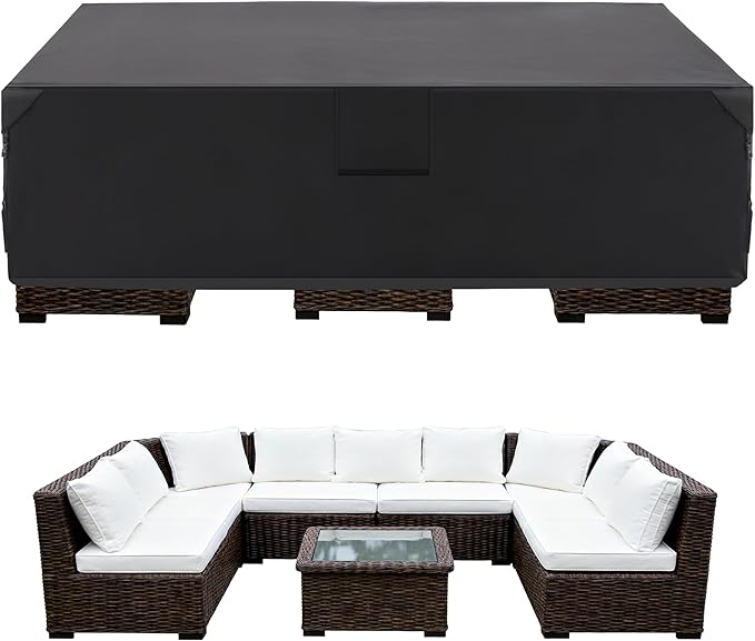 DUMOS Outdoor Furniture Cover, Rectangular Heavy Duty 600D UV Resistant & Waterproof Patio Furniture Covers for Deck Table and Chairs, Backyard Patio Dining Sets, 108"L x 82"W x 28"H, Black