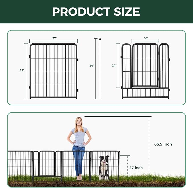 FXW Garden Fence Outdoor for the Yard – 32in(H) x 4.5ft(L) Heavy Duty Metal Animal Barrier for Dog, No Dig Decorative Dog Fence, 2 Panels, Black