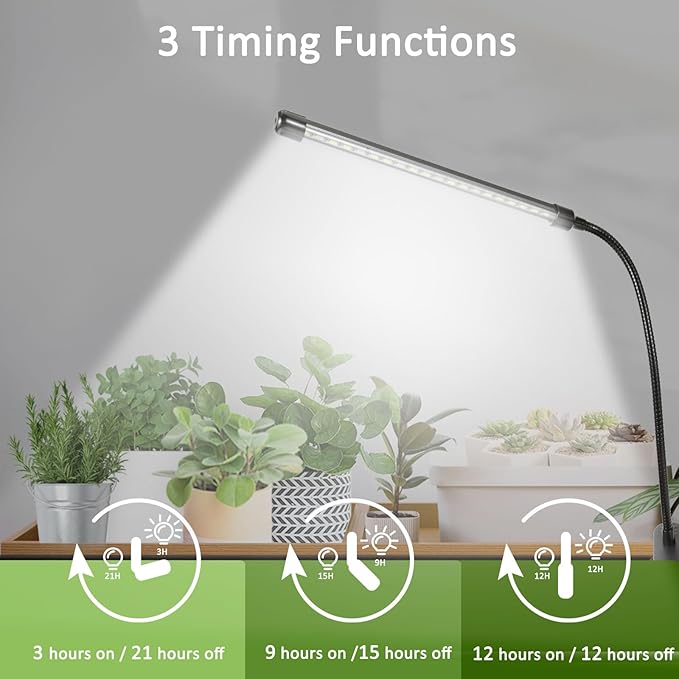 Clip On Grow Light for Indoor Plants,Full Spectrum Led Plant Grow Lights with Auto-Timer, Plant Growing Lamp for Seed Starting,Houseplants, Bonsai, Pot Plant (1-Lamp)