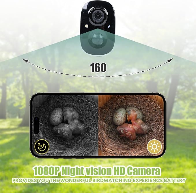 Smart Bird House with Camera, 2.4G WiFi & App Alerts, 160° Wide View 1080P HD Wireless Birdhouse, Auto Capture Bird Video & Motion Detection, Smart Bird House Camera Solar Powered (Dark, Normal)