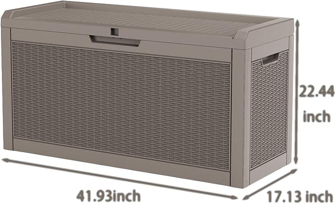 60 Gallon Deck Box, Waterproof Resin Outdoor Storage Box Lockable for Patio Furniture, Fade Resistant Patio Side Table & Organizer for Garden Tools, Pool Floats, Outdoor Cushions, Light Coffee
