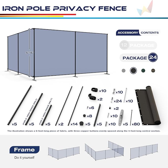 Windscreen4less Outdoor Privacy Fence Screen, 6'x106' Freestanding Privacy Fencing Set with Iron Poles and Ground Spikes, UV Resistant Mesh Cover Garden Pet Fencing for Backyard Patio Pool, Brown