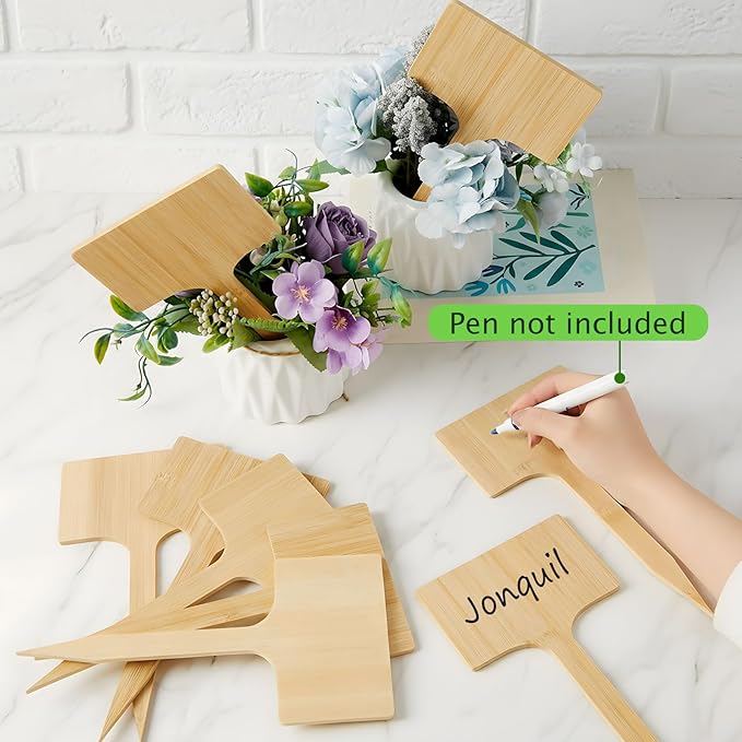 Hicarer 15 Pcs 9.4" x 5" Extra Large Bamboo Garden Labels, Natural Bamboo T-Type Large Plant Markers for Herbs, Flowers & Vegetables – Easy to Read Full-Size Tags for Garden Outdoor
