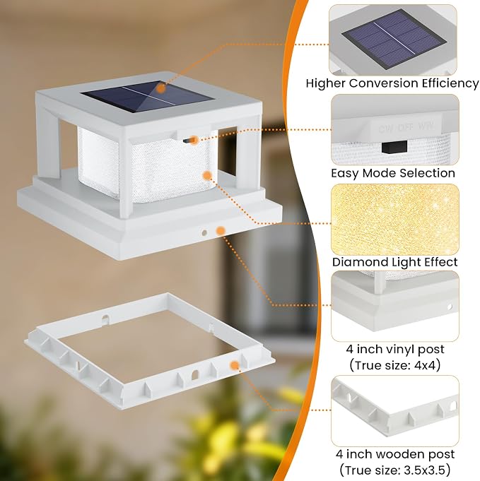 Mlambert 12 Pack Solar Post Lights Outdoor, 2 Modes LED Fence Cap Light for 4x4 Post, Waterproof Deck Light Patio Garden Decor, Warm/Cool White, White