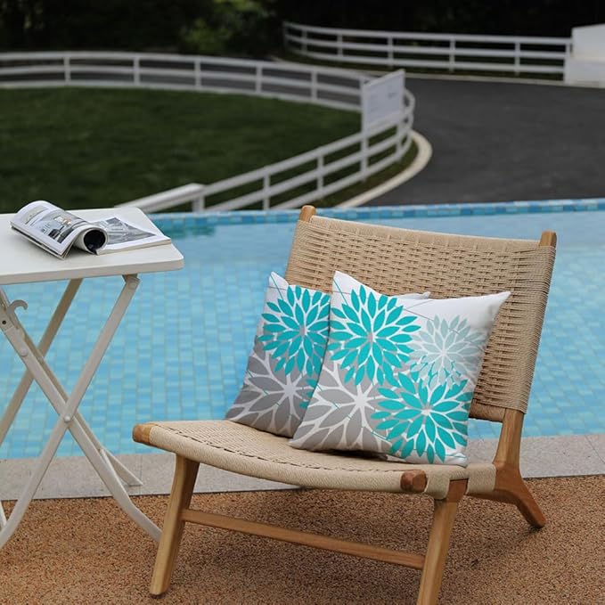 DFXSZ Outdoor Throw Pillow Covers 20x20 Inch Set of 2 Waterproof Spring Summer Geometric Elegant Aqua Blue Outdoor Pillow Covers for Patio Funiture Garden Couch 168C20