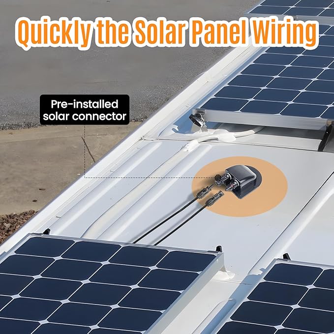 Solar Cable Entry Gland with 10Awg Copper Solar Cable and Solar Connector UV Resistance Dual Cable Entry Housing for Solar RV Boats Yacht Roofs (Black 0.3FT)