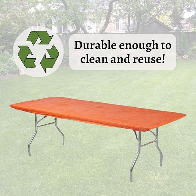 Kwik-Covers 6' Rectangle Plastic Table Covers 30" x 72", Bundle of 5 (Orange)