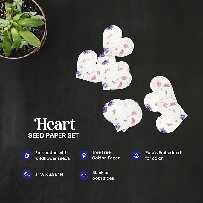 Mixed Heart Gift Tags with Wildflower Seeds - 24pcs Writable Gift Wrap Tags for Baby Showers, Mother's Day Present, Party Favors, DIY Crafts, & Earth Day Decorations