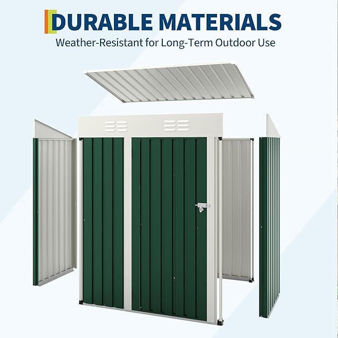 5X3 ft Outdoor Storage Shed with Sloping Roof and Lockable Door - Metal Tool Shed, Single Door Shed, Small Size Tool Shed, Iron Tool Shed, Compact Tool Storage