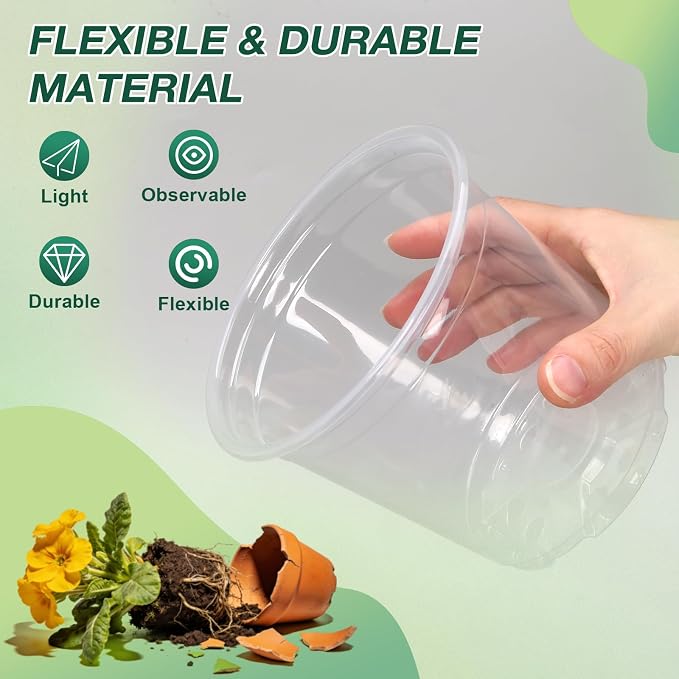 3/4/5/6 Inch Nursery Pots, 20 Pack Clear Nursery Pots with Drainage Holes, Durable Plastic Clear Pots for Plants Indoor and Outdoor, Seedling Pots for Shrubs, Herbs, Flowers, Vegetables