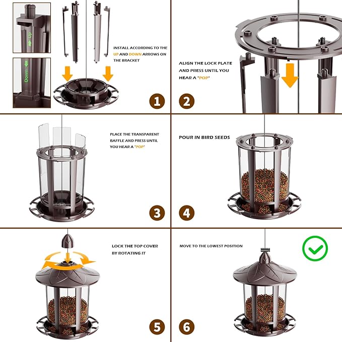Birdream 2 Pack Bird Feeders for Outdoor Hanging, Assembly Required, 1-Min Easy Setup, Charming Castle Design, Attracting Cardinals Chickadees Goldfinches & Sparrows - Brown