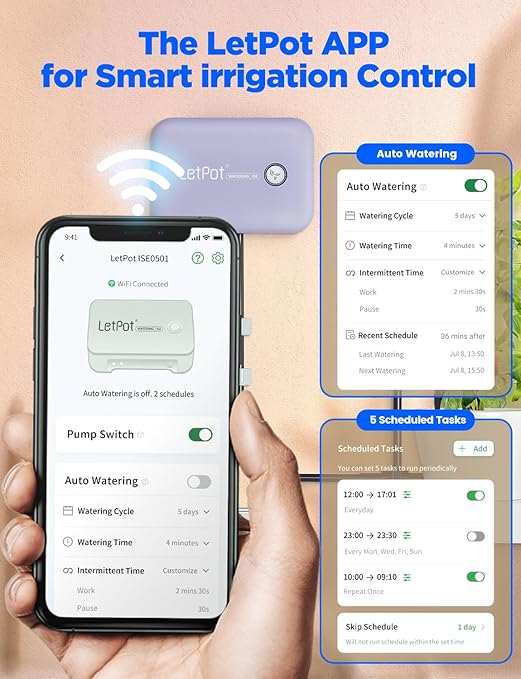 LetPot Automatic Watering System for Potted Plants, Drip Irrigation Kit System, Smart Plant Watering Devices for Indoor Outdoor, Water Shortage Remind, IPX66 （Grey