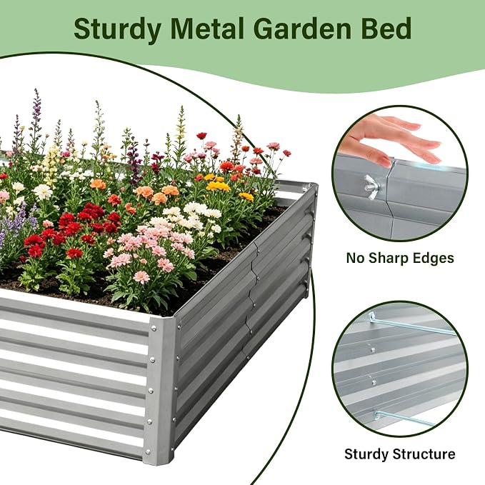 TATAANTY Galvanized Raised Garden Bed 8x4x1 ft(2 Pack),Outdoor Planter Box Metal Patio Kit Planting Bed for Vegetables Flowers and Succulents,Silver