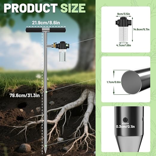 Deep Root Tree Watering Tool, Stainless Steel Tree Watering Spike with Fertilizer Bottle, Root Feeder with Brass Valve T-Handle, Irrigation System Watering Stake for Garden Orchard Shrub