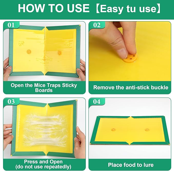 24 Pack Sticky Mouse Traps, Sticky Traps for Rats Mice Rodents Snakes No Touch Indoor Mouse Traps for Home Kitchen Garage Attic Basements, Easy to Set, Green