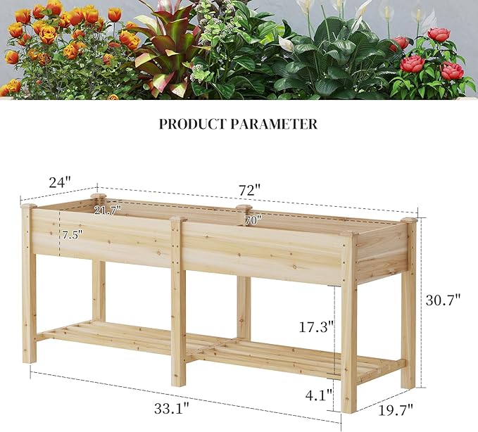 Wooden Raised Garden Bed, Planter Box with Legs, Garden Planter with Divider Bag for Backyard, Patio, Balcony, Planter Stand Box for Herbs and Vegetables(Natural-L)