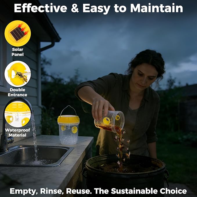 2 Pack Wasp Traps Outdoor Hanging Carpenter Bee Trap for Hornet, Yellow Jacket, Wasps, Reusable Solar Wasp Catcher, Bee Catchers for Outside