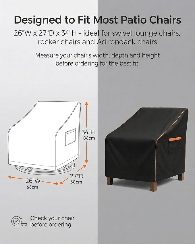 Outdoor Waterproof Patio Chair Covers, Heavy Duty Oxford Coating Weather Resistant Patio Furniture Covers 600D 26W x 27D x 34H inches 2-Pack, Black