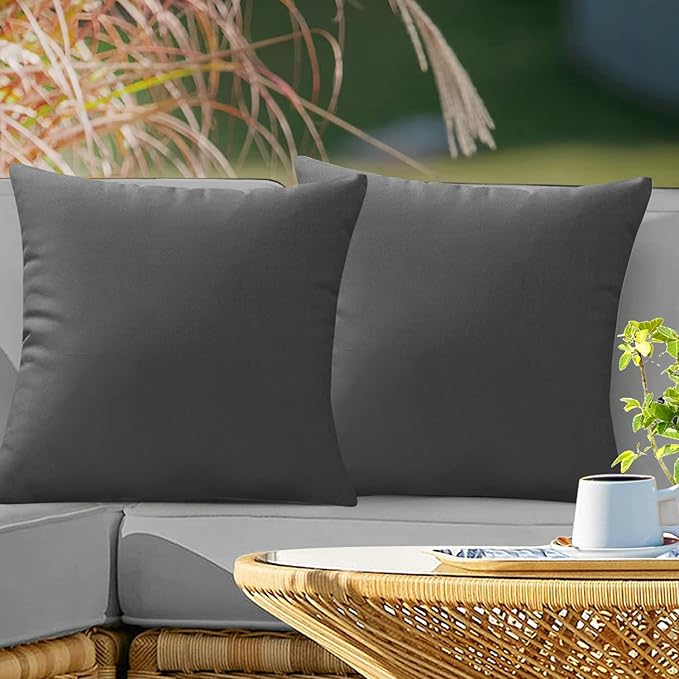 VAKADO Outdoor Waterproof Throw Pillow Covers 20X20 Set of 2 Decorative Darkgrey Patio Furniture Cushion Cases Outside Decor for Couch Garden Bench Porch
