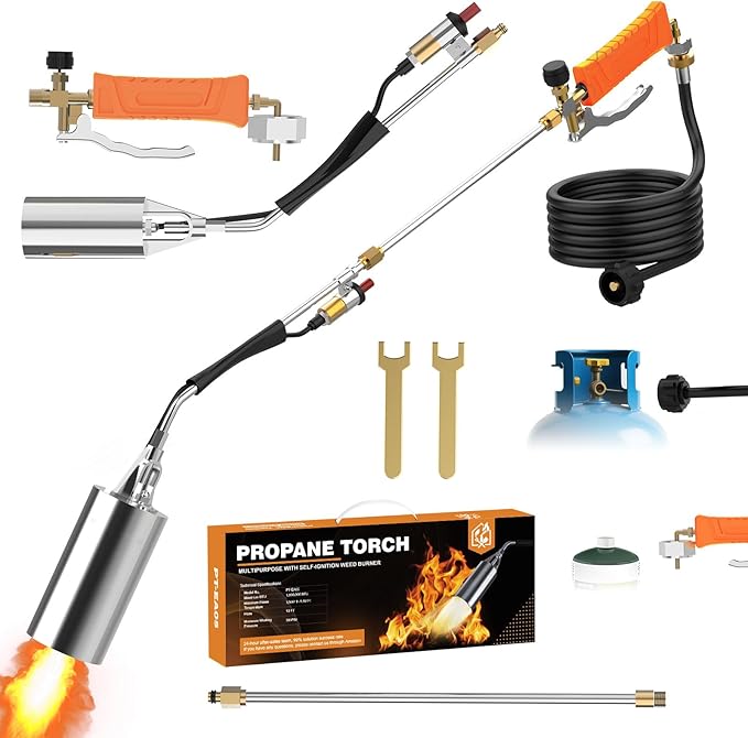 Propane Torch Weed Burner Kit, High Output with Long/Short Mode, 11.5FT Hose Heavy Duty Blow Torch Flamethrower with Self Igniter and Turbo Trigger for Weeding, Roofing, Melting Ice, BBQ