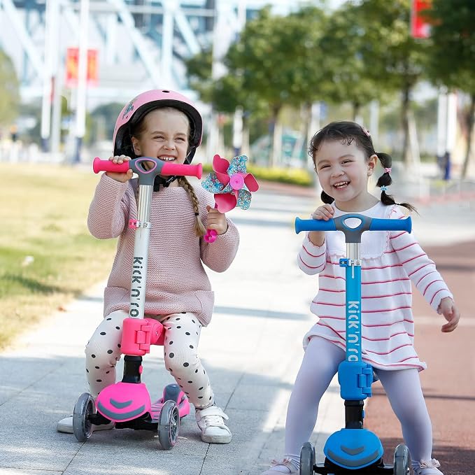 Kicknroll 3-Wheel Scooter for Kids Ages 3-12 with Light-Up Wheels, Folding Design, Adjustable Height, Extra Wide Deck (110 lbs Max)
