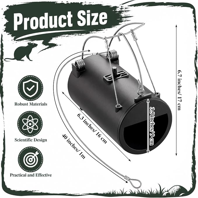 Qualirey 4 Pack Black Hole Gopher Trap with Leash, Tunnel Mole Trap Reusable Vole Traps Outdoor Rodent Control for Yard, Garden, Lawn and Farm, 6.3 x 3.5 Inch