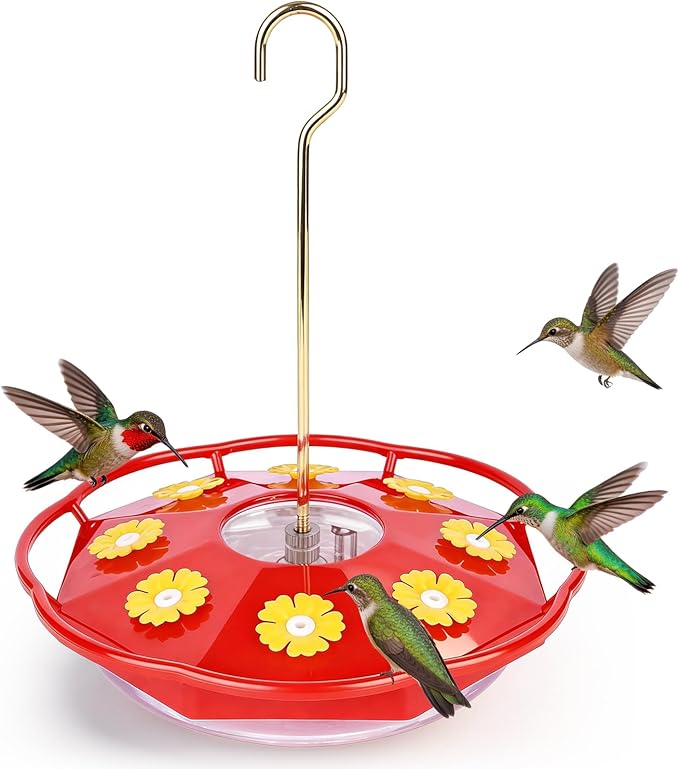 BOLITE Hummingbird Feeders for Outdoors Hanging, 11 OZ 8 Bee Proof Feeding Ports Flat Bird Feeder, Easy to Clean & Fill, Built-in Ant Moat, Leak Proof with Cleaning Brush, Red, Gift for Bird Lovers