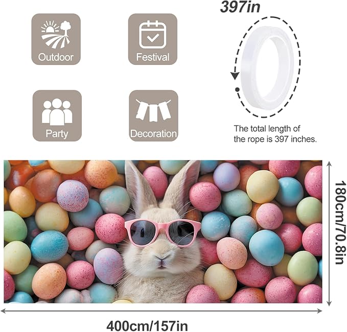6 * 13FT Easter Bunny Garage Door Cover Decorations Easter Garage Door Banner for Outdoor Indoor Easter Party Photography Backdrop