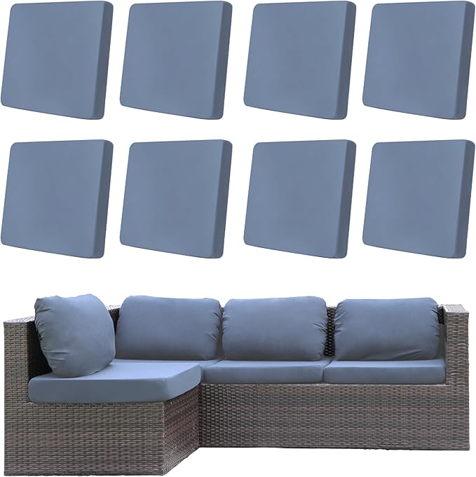 12Pcs Outdoor Cushion Covers, Patio Cushion Covers,Stretch Elastic Slipcovers, Replacement Washable & Reusable Furniture Protector for Patio Couch (Gray-Blue,Cover Only)