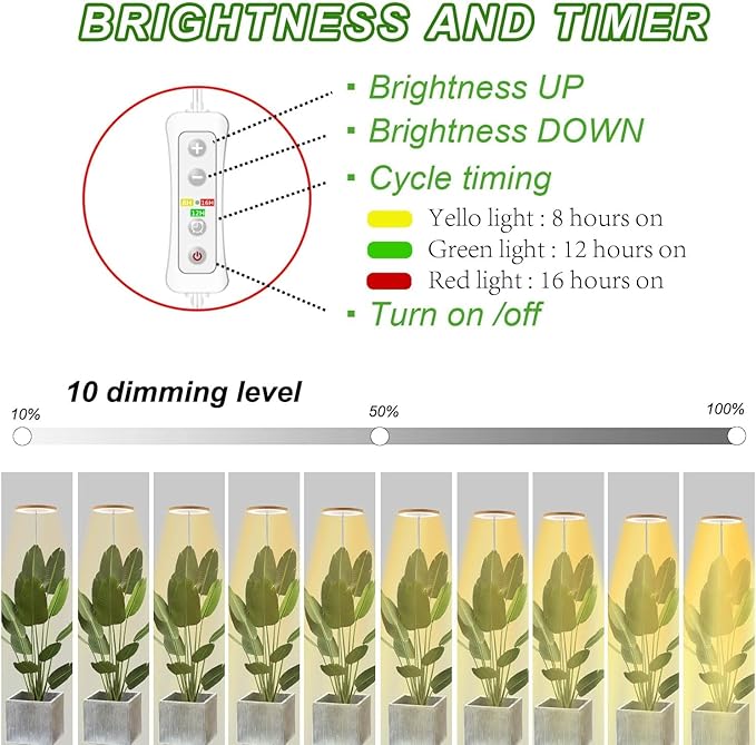 Yadoker 144 LEDs Plant Grow Light for Indoor Plant,Walnut Wood Grain Aluminum LED Grow Light with White Base, Height Adjustable,6.3" Aluminum Housing,Automatic Timer with 8/12/16 Hours,2 Pack