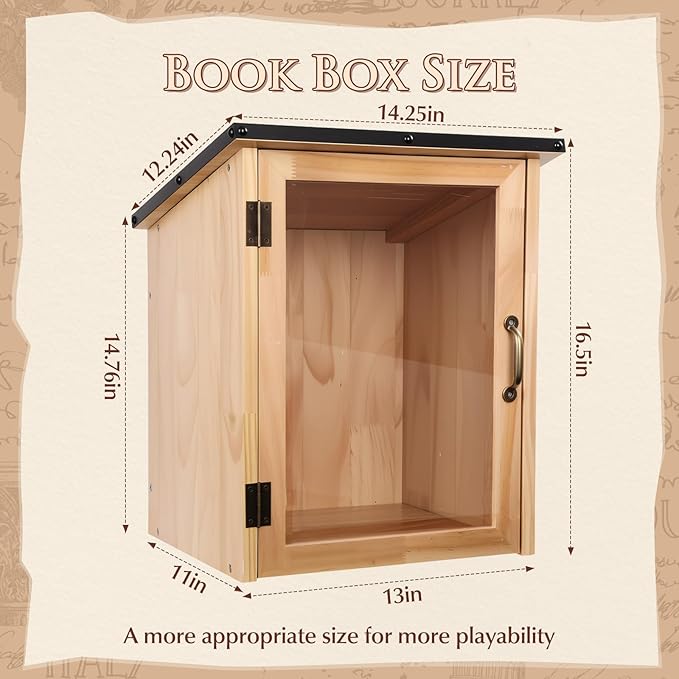 FAHKNS Little Library Box Outdoor, Waterproof Outdoor Library Book Box, Little Wood Cabinet for Sharing Books, Art Literature and Newspapers with Neighborhoods, Community and Schools