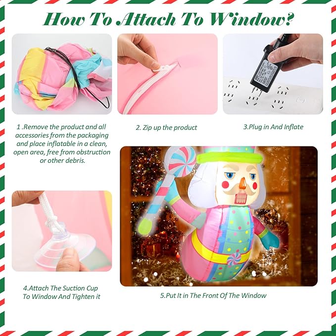 Leyndo 3.5 Feet Christmas Inflatables Pastel Nutcracker with LED Lights Christmas Window Blow up Pink Nutcracker Decorations Hold Pastel Peppermint Lollipop Xmas Holiday Outdoor Decorations