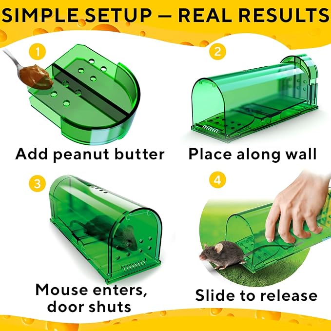 Humane Mouse Trap (2-Pack) – Ultra-Sensitive Catch & Release Live Mice Traps – Fast Home, Indoor & Outdoor Control – Safe for Kids & Pets – Reusable No-Kill Design