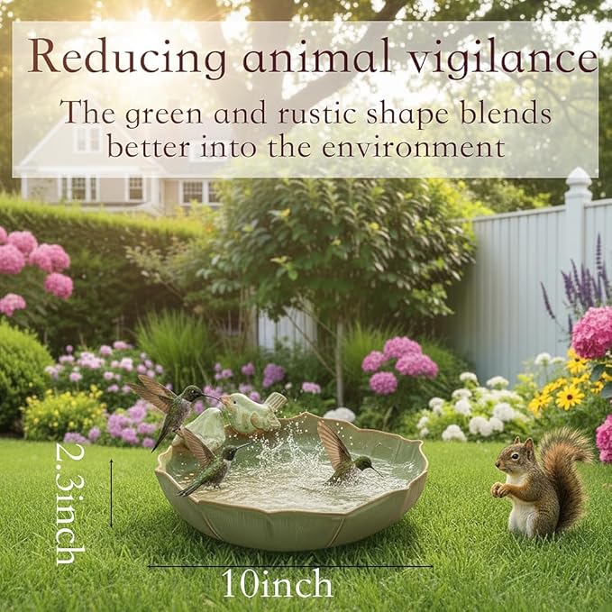 Ceramic Bird Bath for Outside on Ground，Heavy Duty Bird Feeders,Birdbath for Outdoors, Green Bird Baths Bowl for Garden,Table Deck, Balcony, Lawn (Bowl Only)