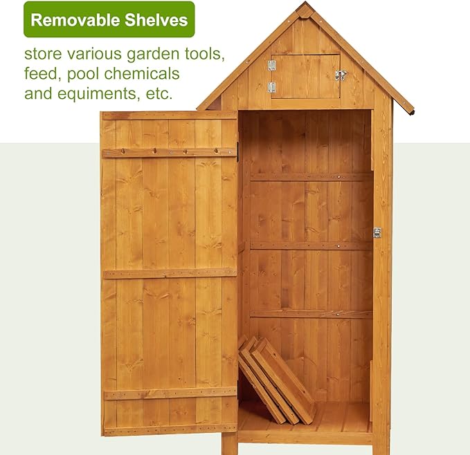 GAOMON Outdoor Wooden Storage Shed, Garden Wood Tool Cabinet, Solid Sheds & Outdoor Storage Clearance, Waterproof Sheds with Shelf and Locking Latch for Backyard, Hallway, Patio (Natural)
